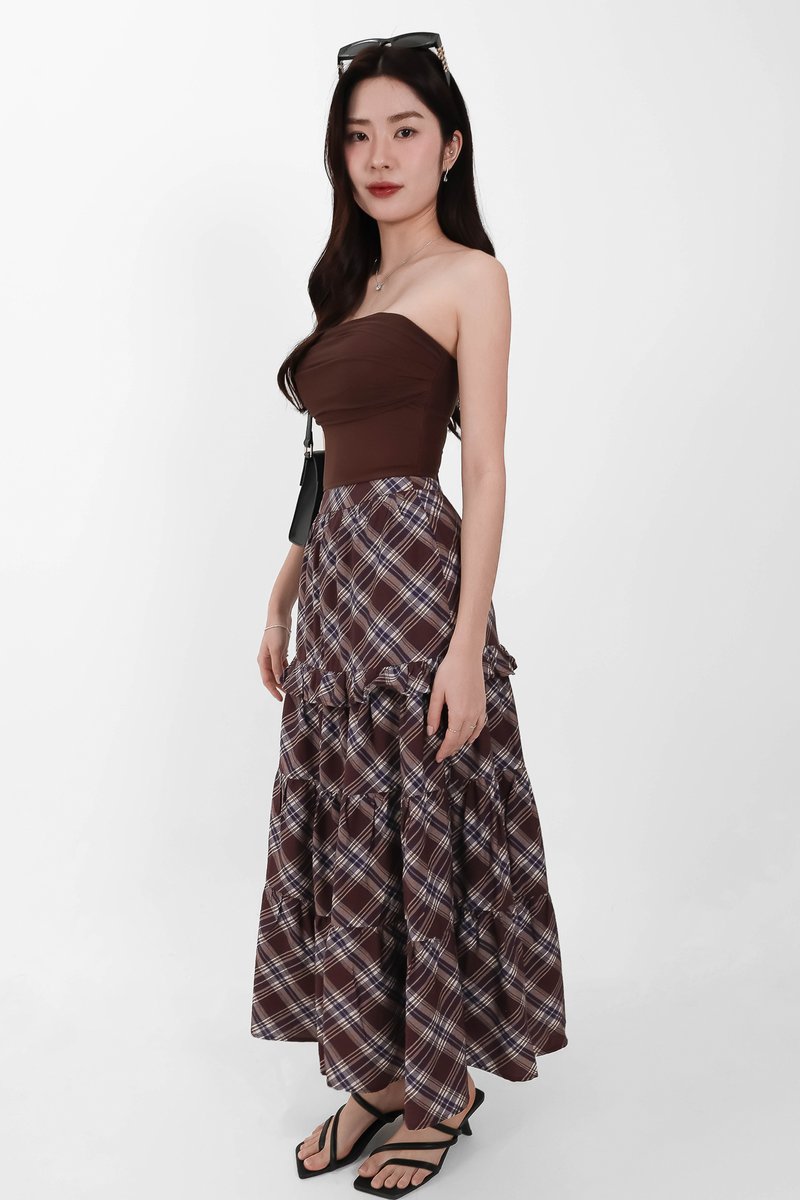 Piper Pleated Maxi Skirt in Brown ( Petite Length )