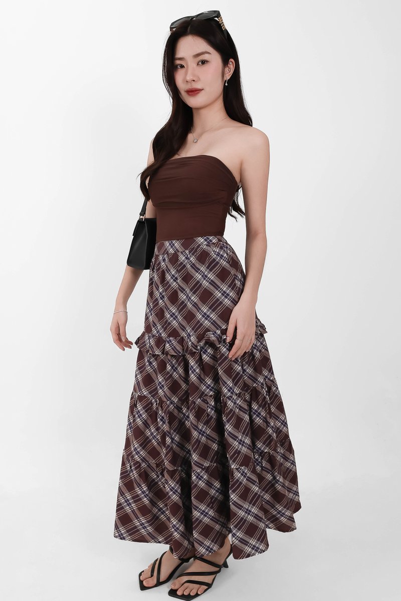 Piper Pleated Maxi Skirt in Brown ( Petite Length )