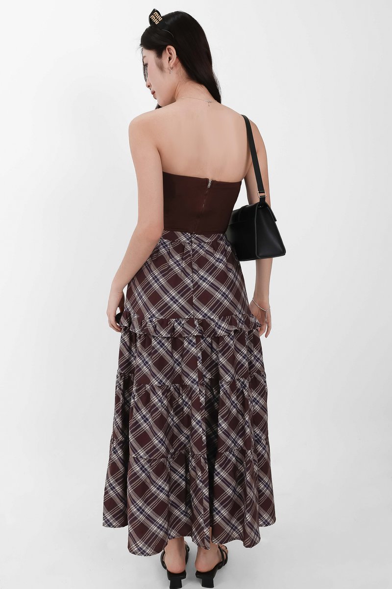 Piper Pleated Maxi Skirt in Brown ( Petite Length )