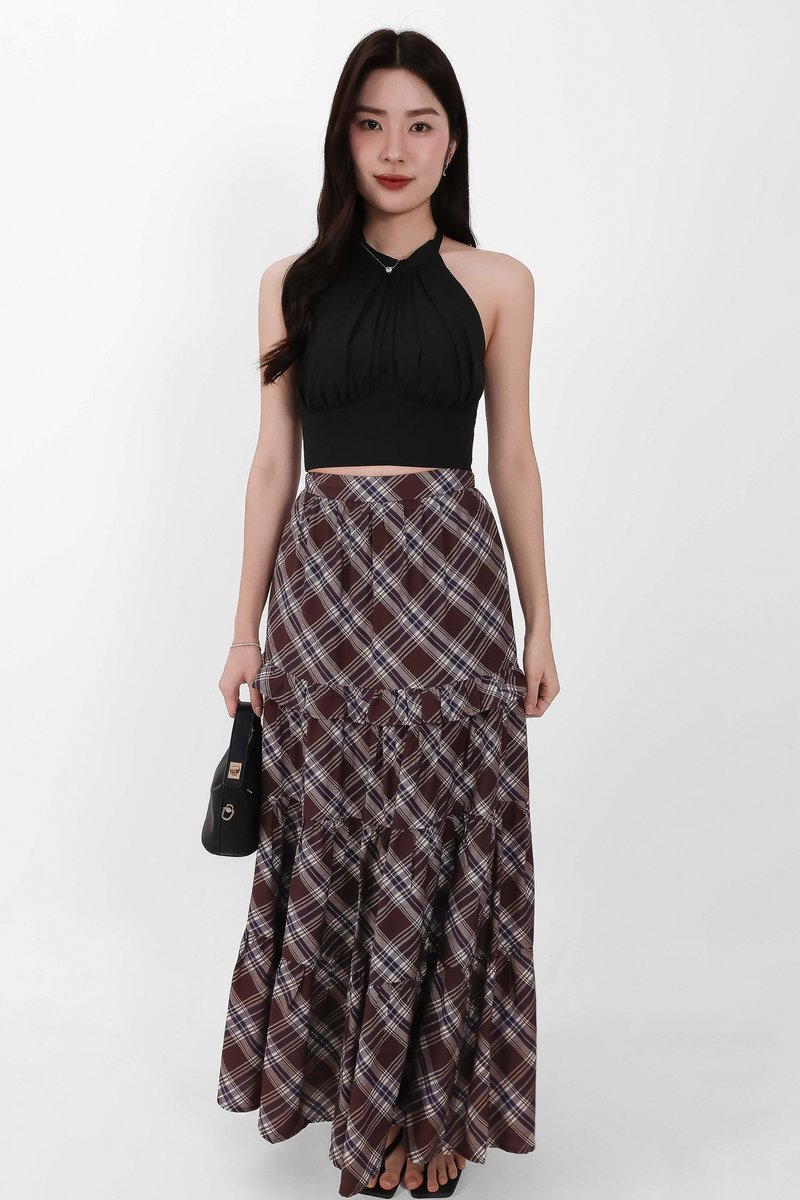Piper Pleated Maxi Skirt in Brown ( Regular Length )