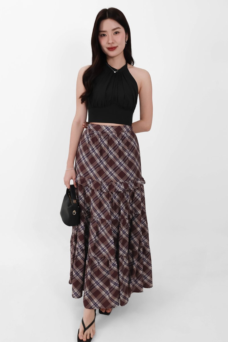 Piper Pleated Maxi Skirt in Brown ( Regular Length )