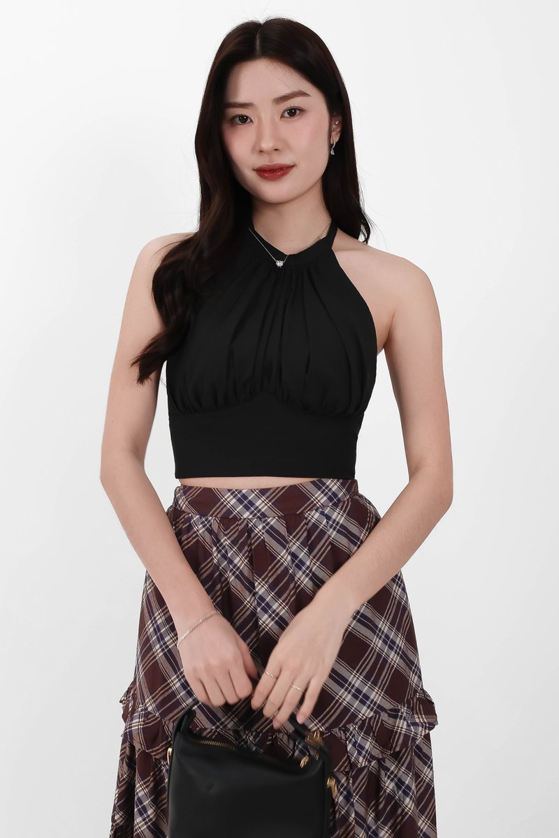 Camila Co-ord Halter Ruched Top in Black