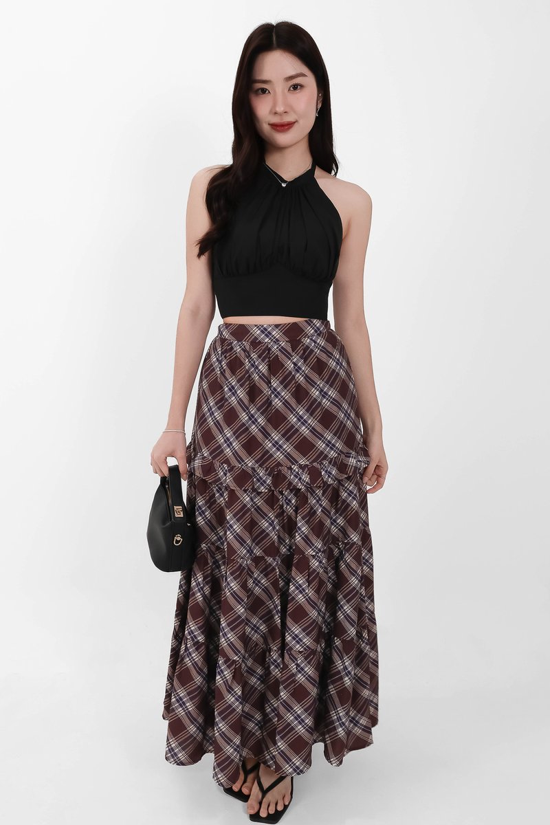Camila Co-ord Halter Ruched Top in Black