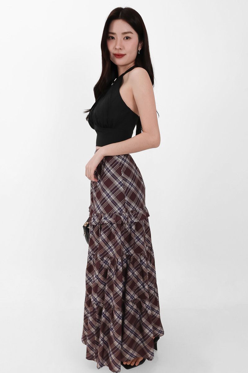 Piper Pleated Maxi Skirt in Brown ( Regular Length )