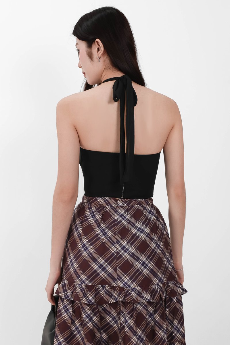 Camila Co-ord Halter Ruched Top in Black