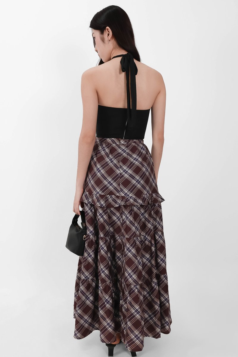 Piper Pleated Maxi Skirt in Brown ( Regular Length )