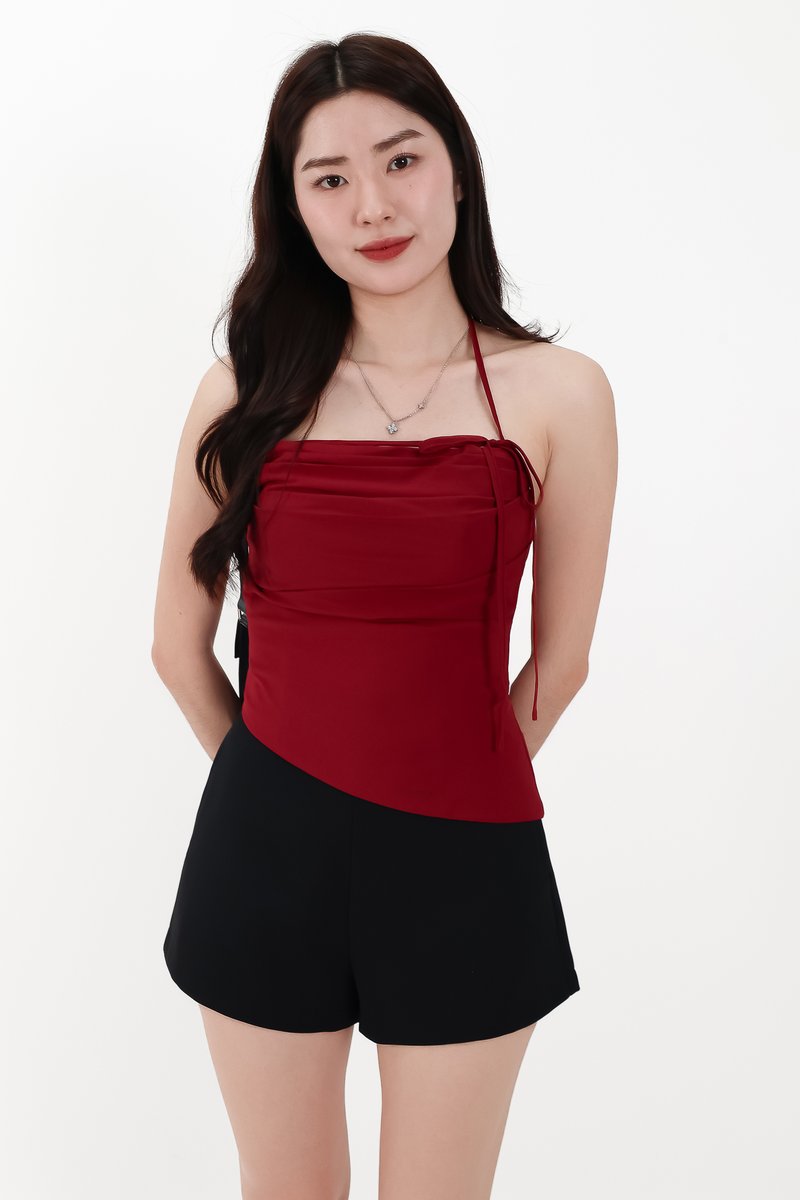 Taena Tie Strap Top in Dark Red