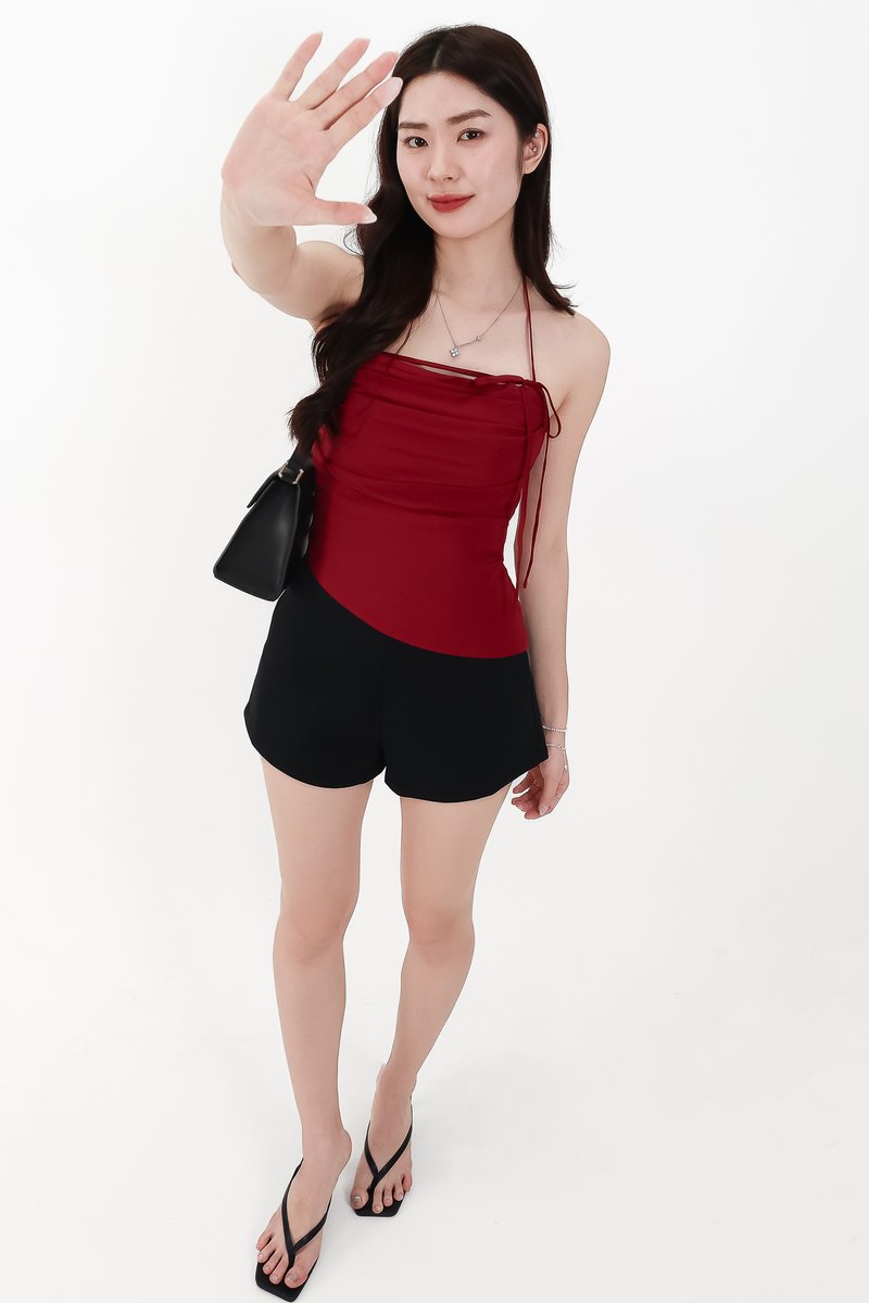 Taena Tie Strap Top in Dark Red