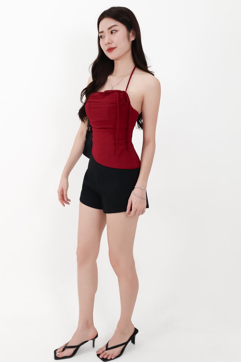 Taena Tie Strap Top in Dark Red