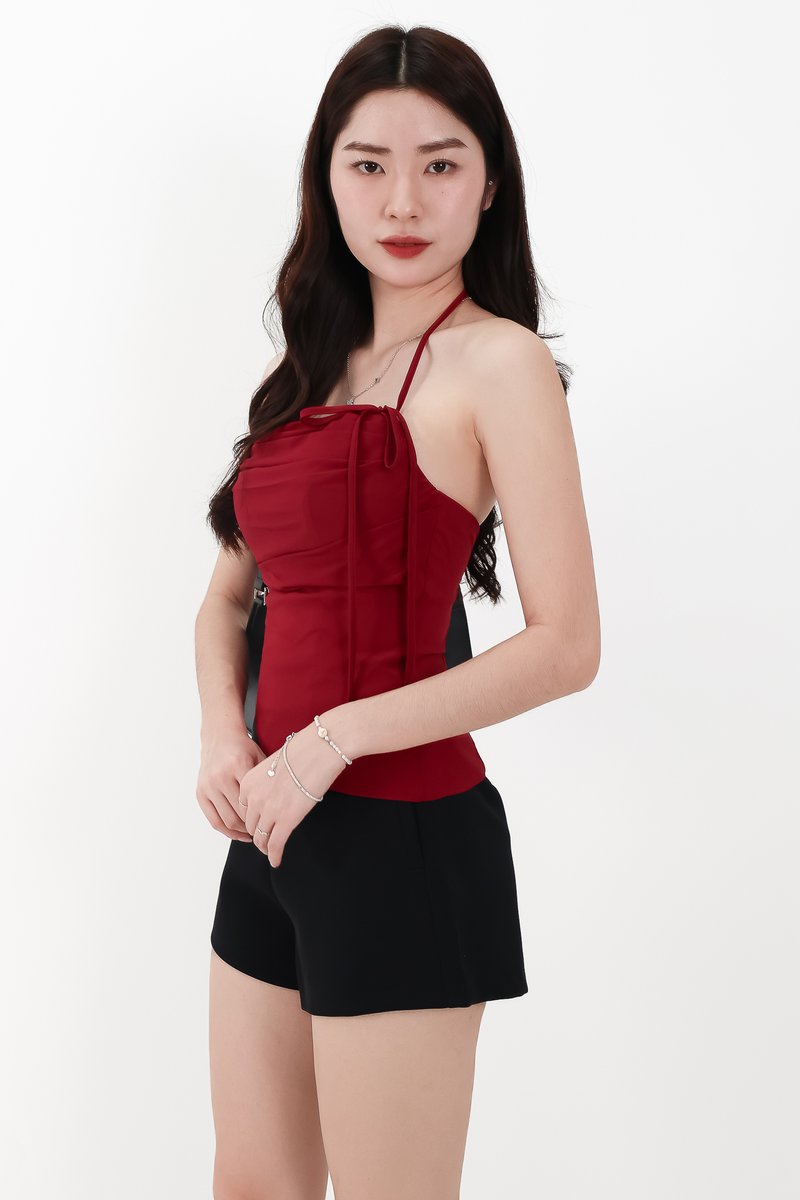Taena Tie Strap Top in Dark Red