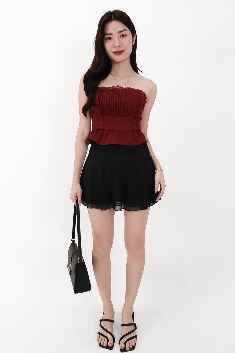 Pam Pleated Peplum Two Way Top in Dark Red