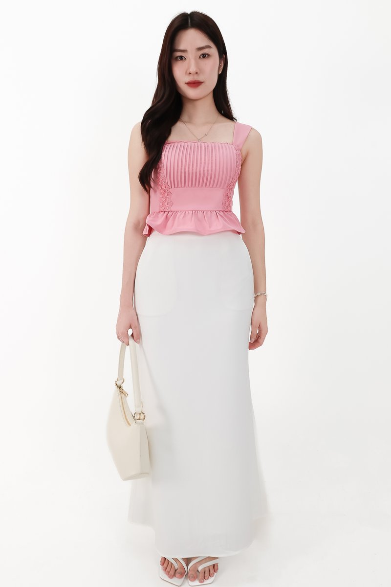 Pam Pleated Peplum Two Way Top in Pink
