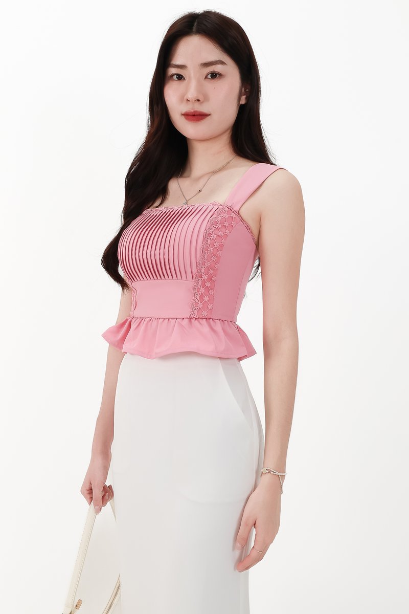Pam Pleated Peplum Two Way Top in Pink