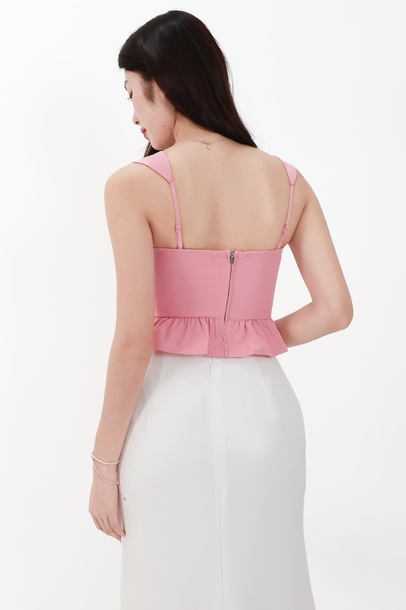 Pam Pleated Peplum Two Way Top in Pink