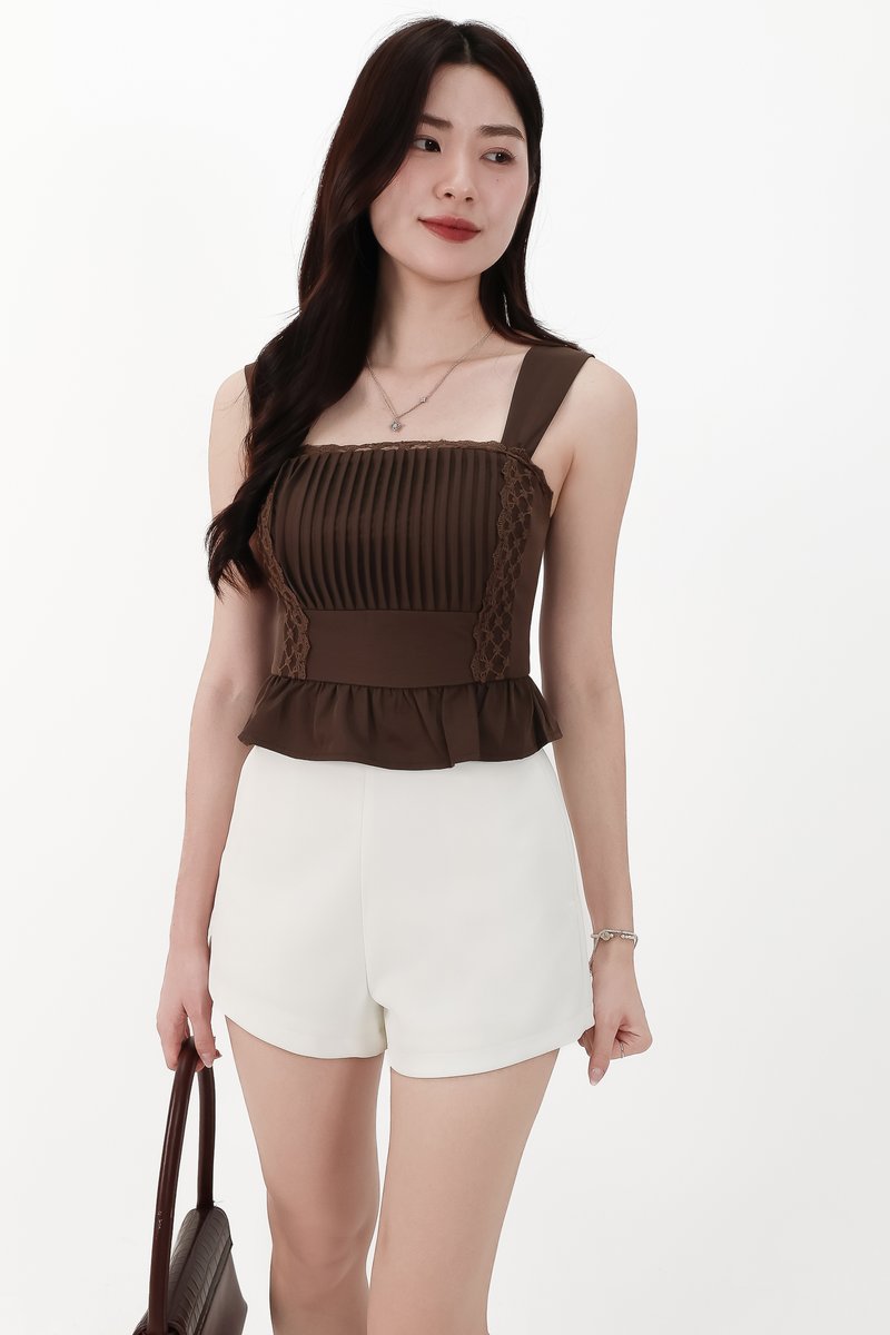 Pam Pleated Peplum Two Way Top in Dark Brown