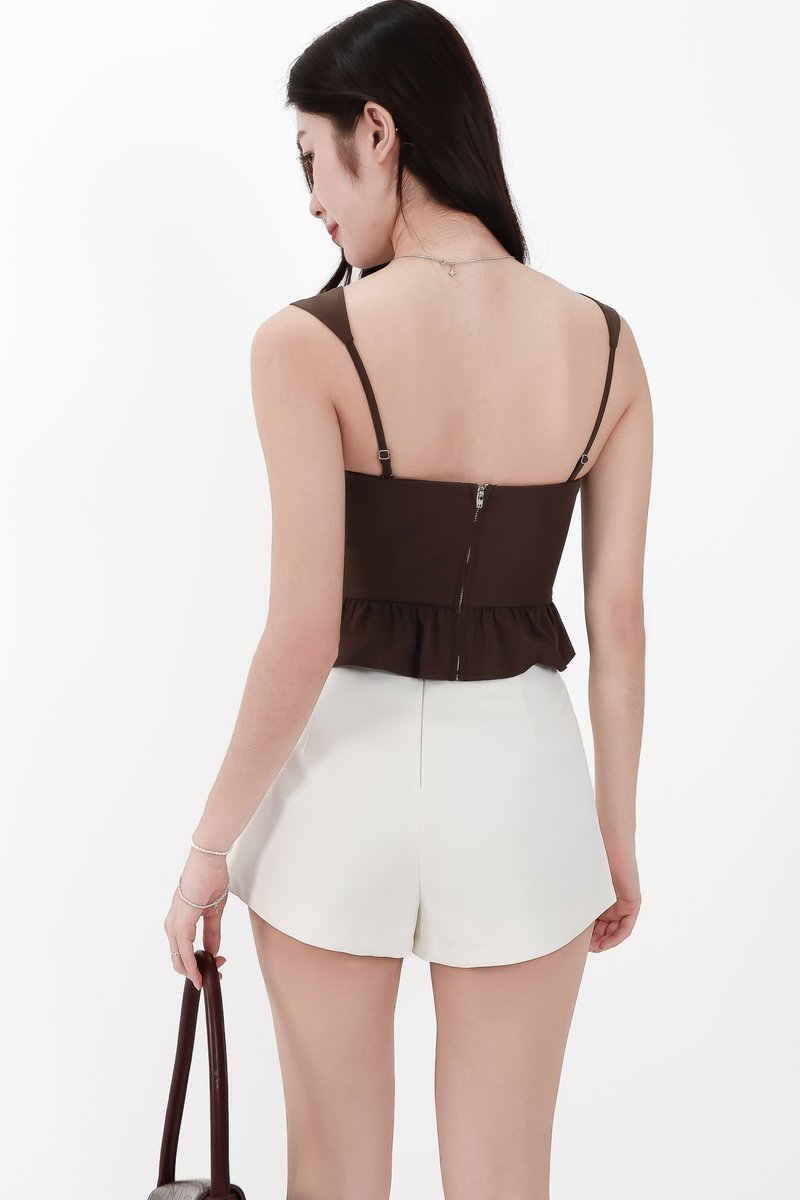 Pam Pleated Peplum Two Way Top in Dark Brown