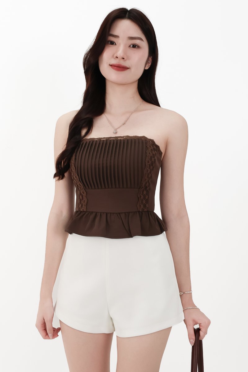 Pam Pleated Peplum Two Way Top in Dark Brown