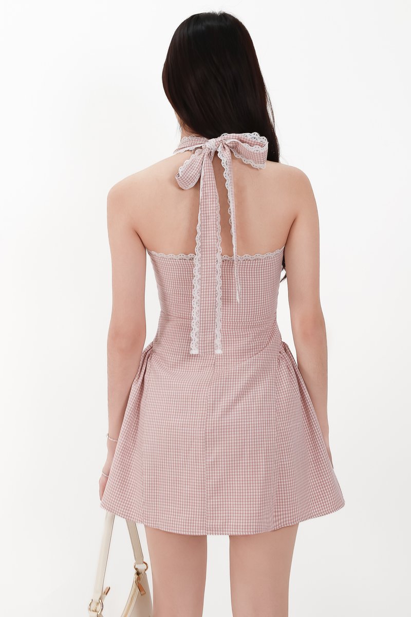 CNY2026 | Ginny Gingham Halter Romper Dress in Soft Pink