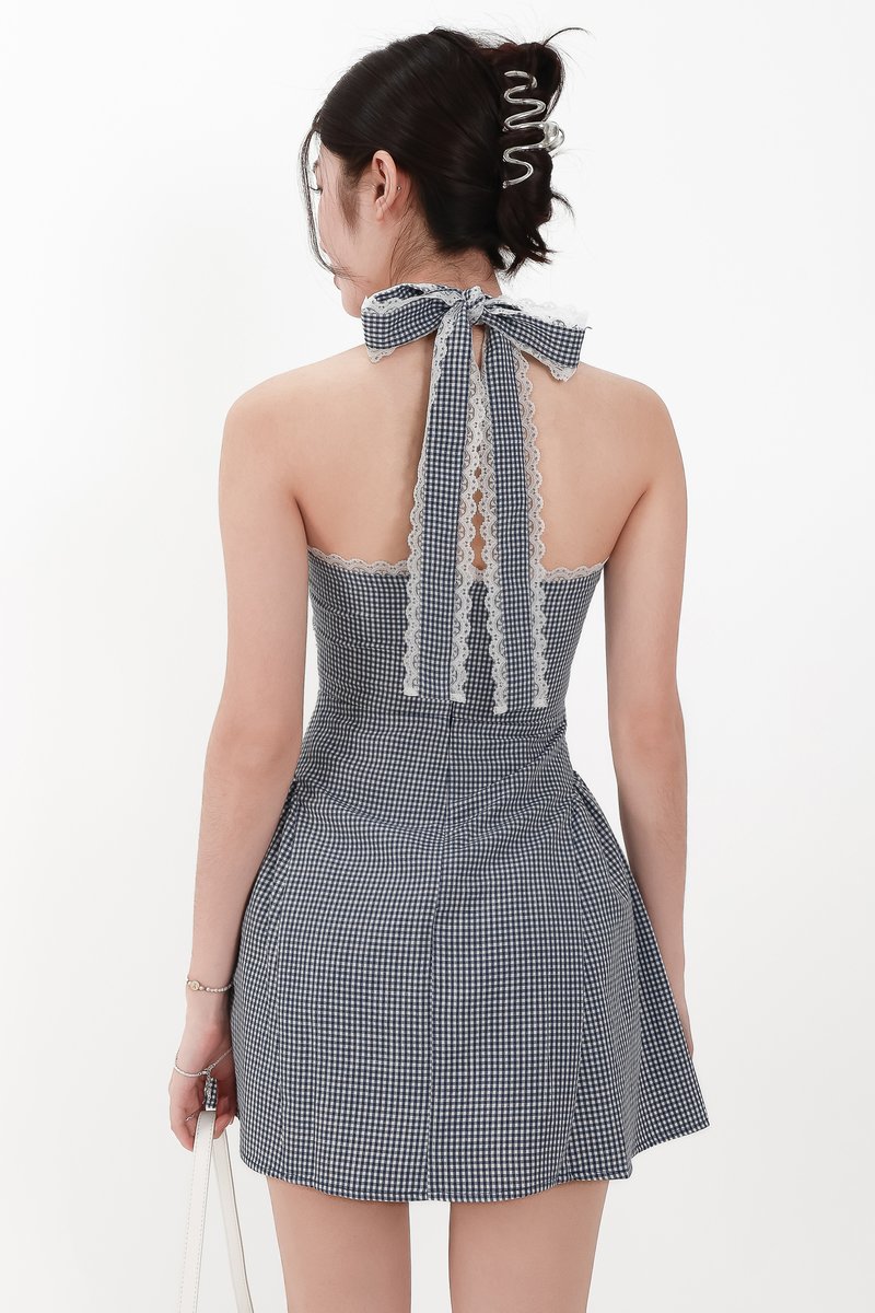 CNY2026 | Ginny Gingham Halter Romper Dress in Midnight Navy