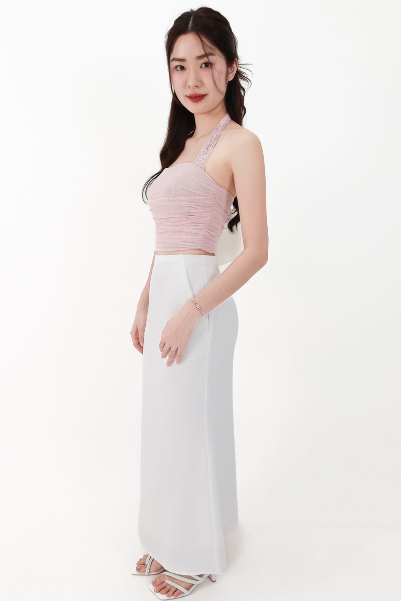 CNY2026 | Lamie Lace Mesh Halter Top in Light Pink X Nude