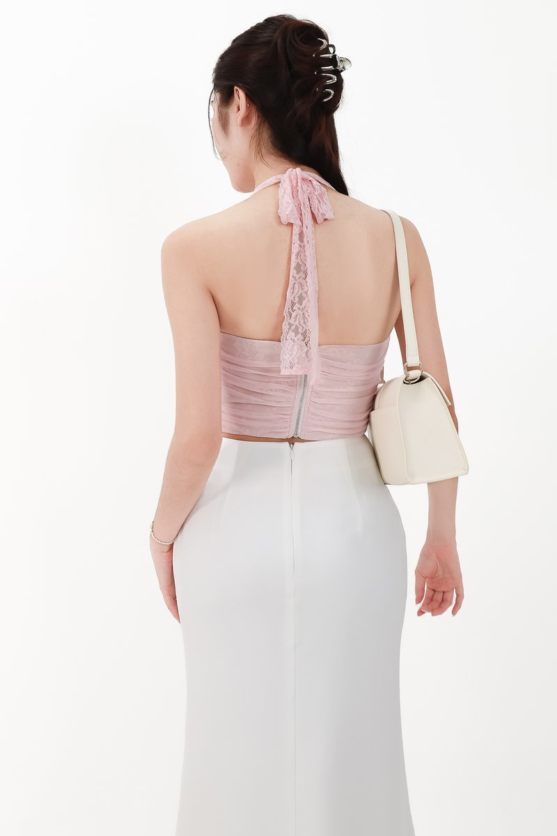 CNY2026 | Lamie Lace Mesh Halter Top in Light Pink X Nude