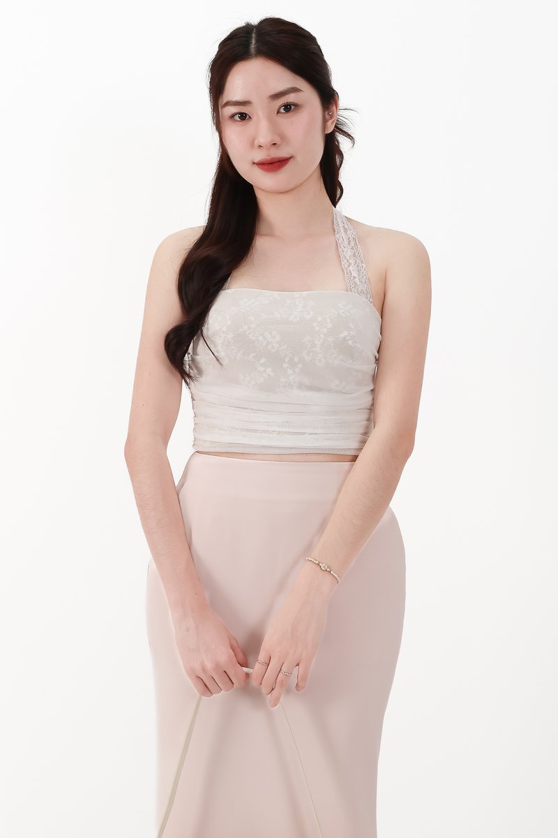CNY2026 | Lamie Lace Mesh Halter Top in White X Nude