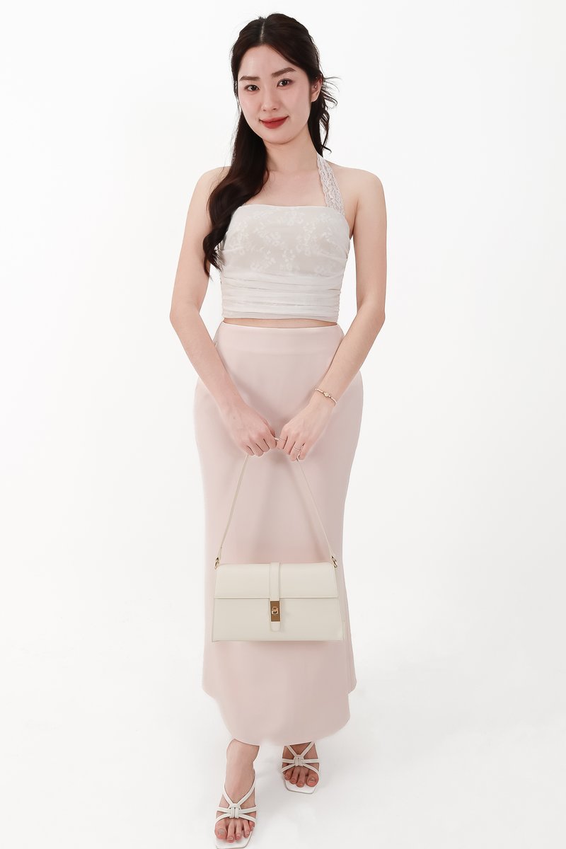 CNY2026 | Lamie Lace Mesh Halter Top in White X Nude