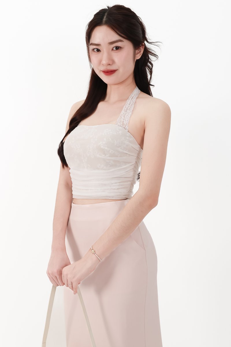 CNY2026 | Lamie Lace Mesh Halter Top in White X Nude
