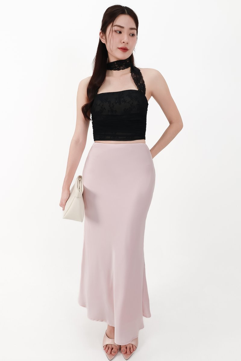 CNY2026 | Lamie Lace Mesh Halter Top in Black X Nude