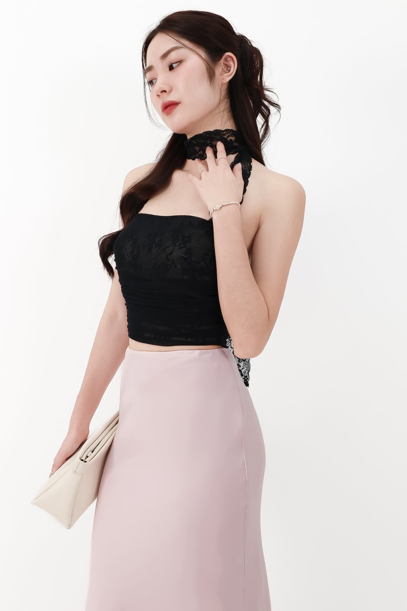 CNY2026 | Lamie Lace Mesh Halter Top in Black X Nude