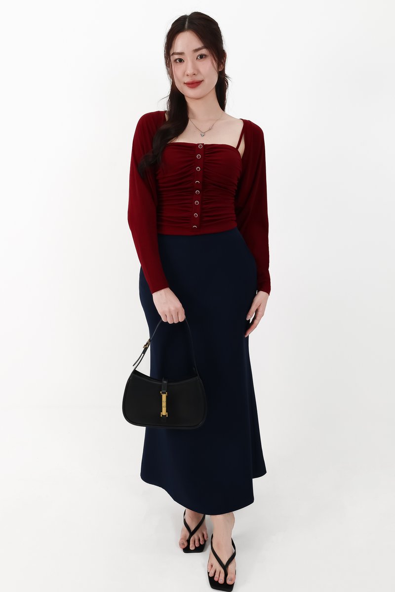 CNY2026 | Bora Bolero Ruched Top Set in Dark Red