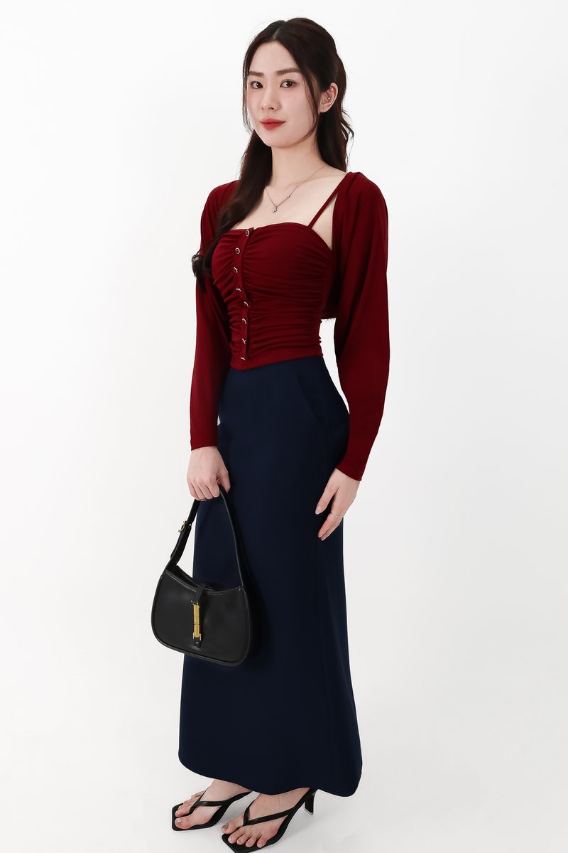 CNY2026 | Bora Bolero Ruched Top Set in Dark Red