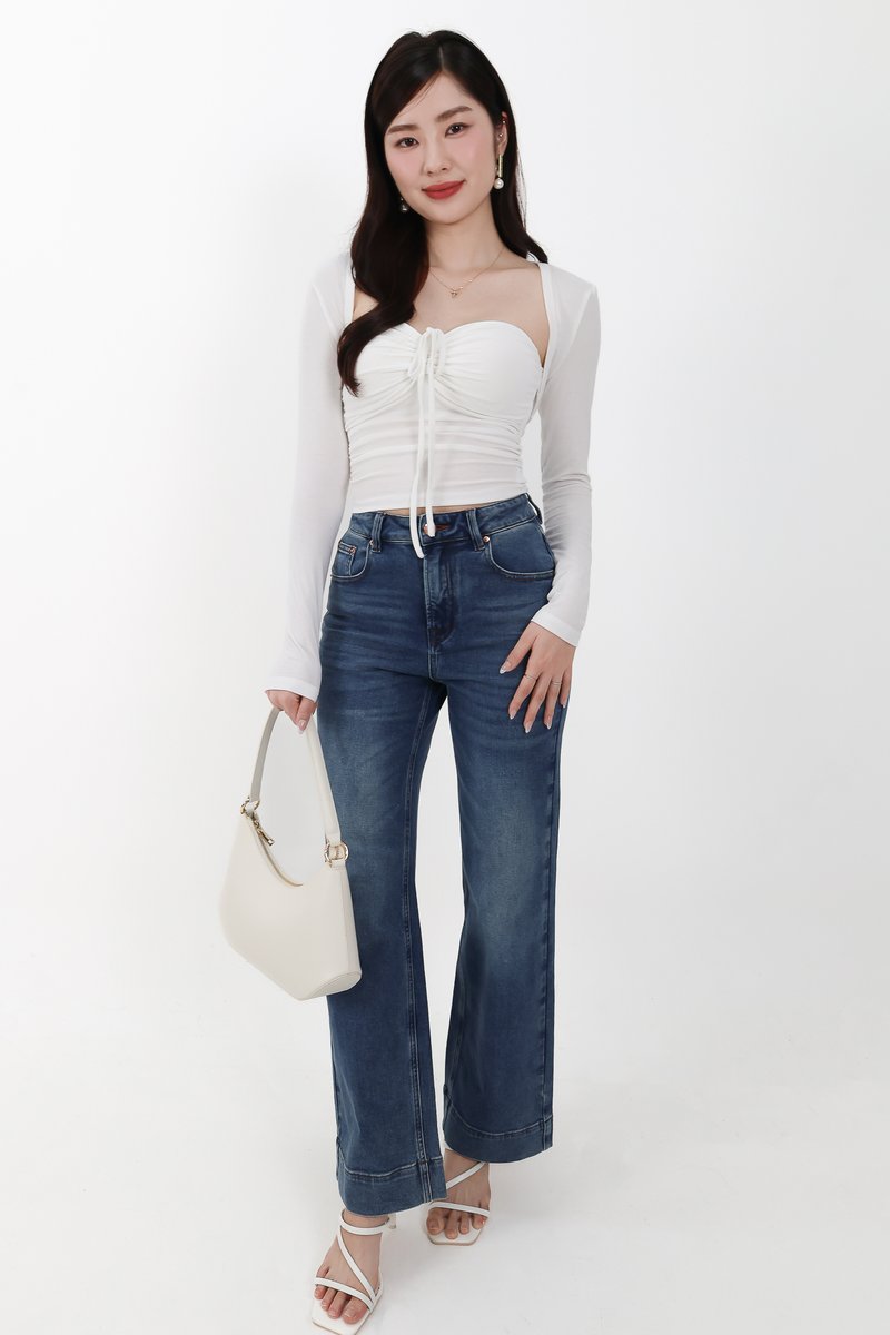 Sam Straight Cut Cuffed Hem Denim Jeans in Dark Wash ( Regular Length )