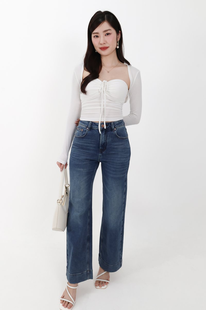 Sam Straight Cut Cuffed Hem Denim Jeans in Dark Wash ( Regular Length )