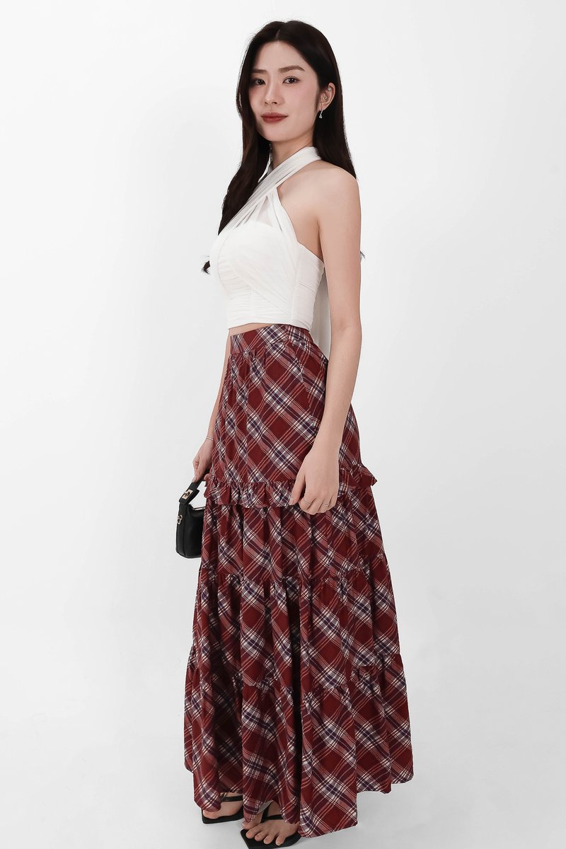 Piper Pleated Maxi Skirt in Red ( Regular Length )