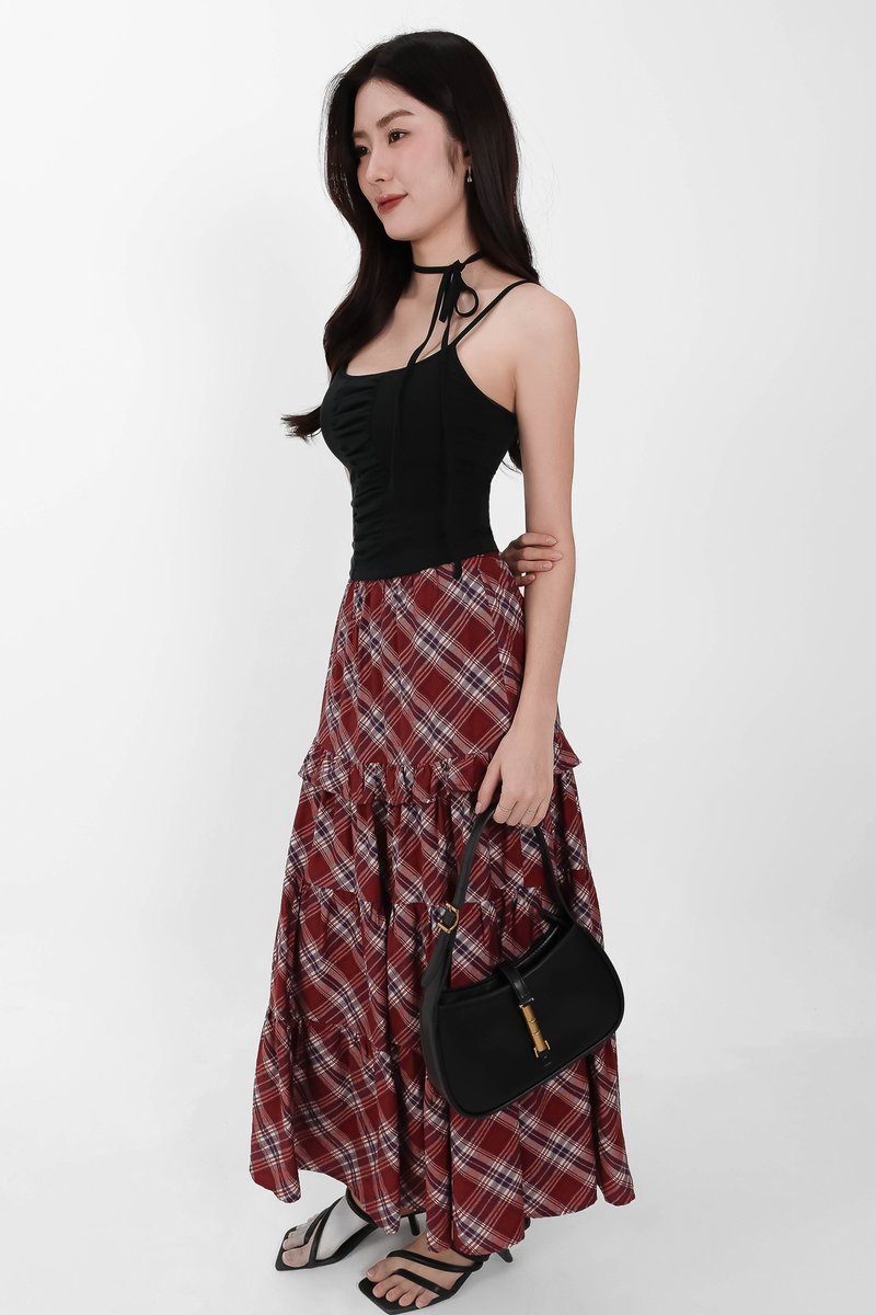 Piper Pleated Maxi Skirt in Red ( Petite Length )