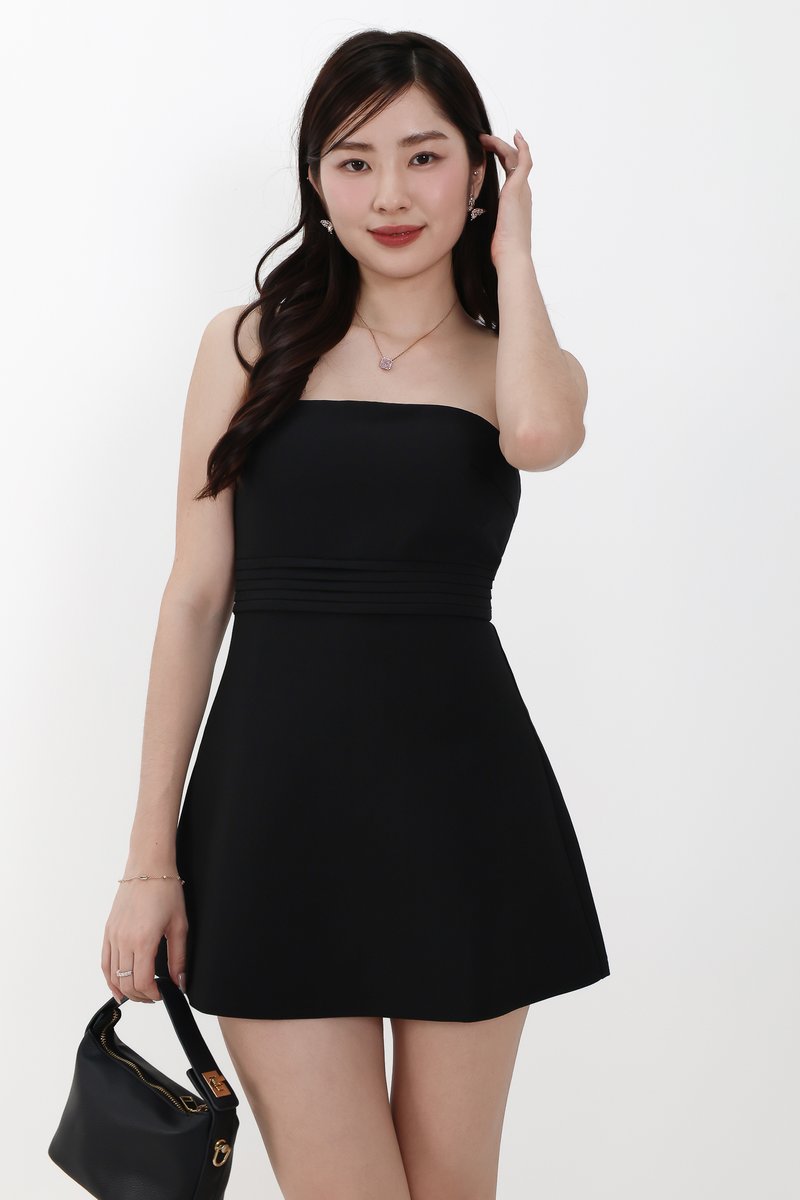 Francie Flare Romper Dress in Black
