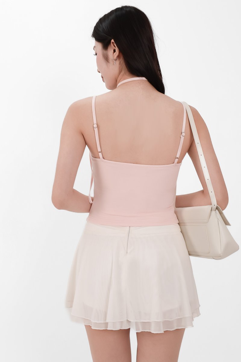 Roxanne Ruched Top with Sash in Light Pink