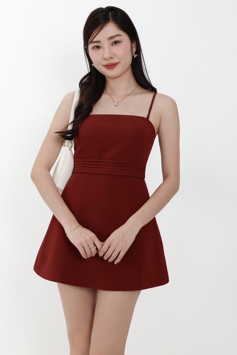 Francie Flare Romper Dress in Dark Red