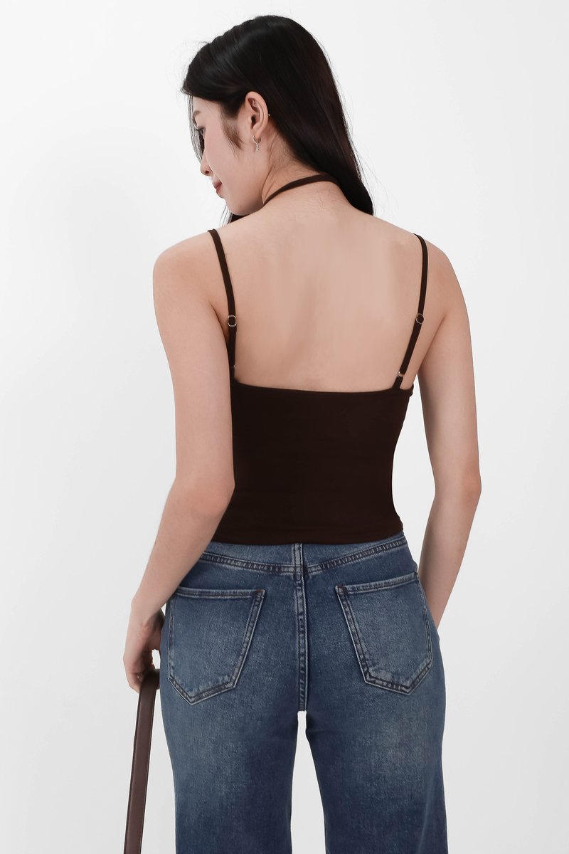 Roxanne Ruched Top with Sash in Brown