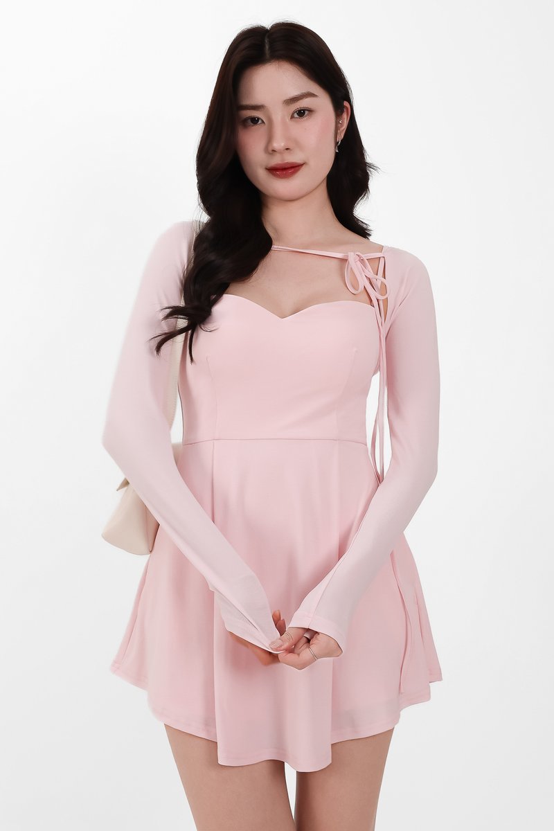 Bambi Bolero Romper Dress Set in Light Pink