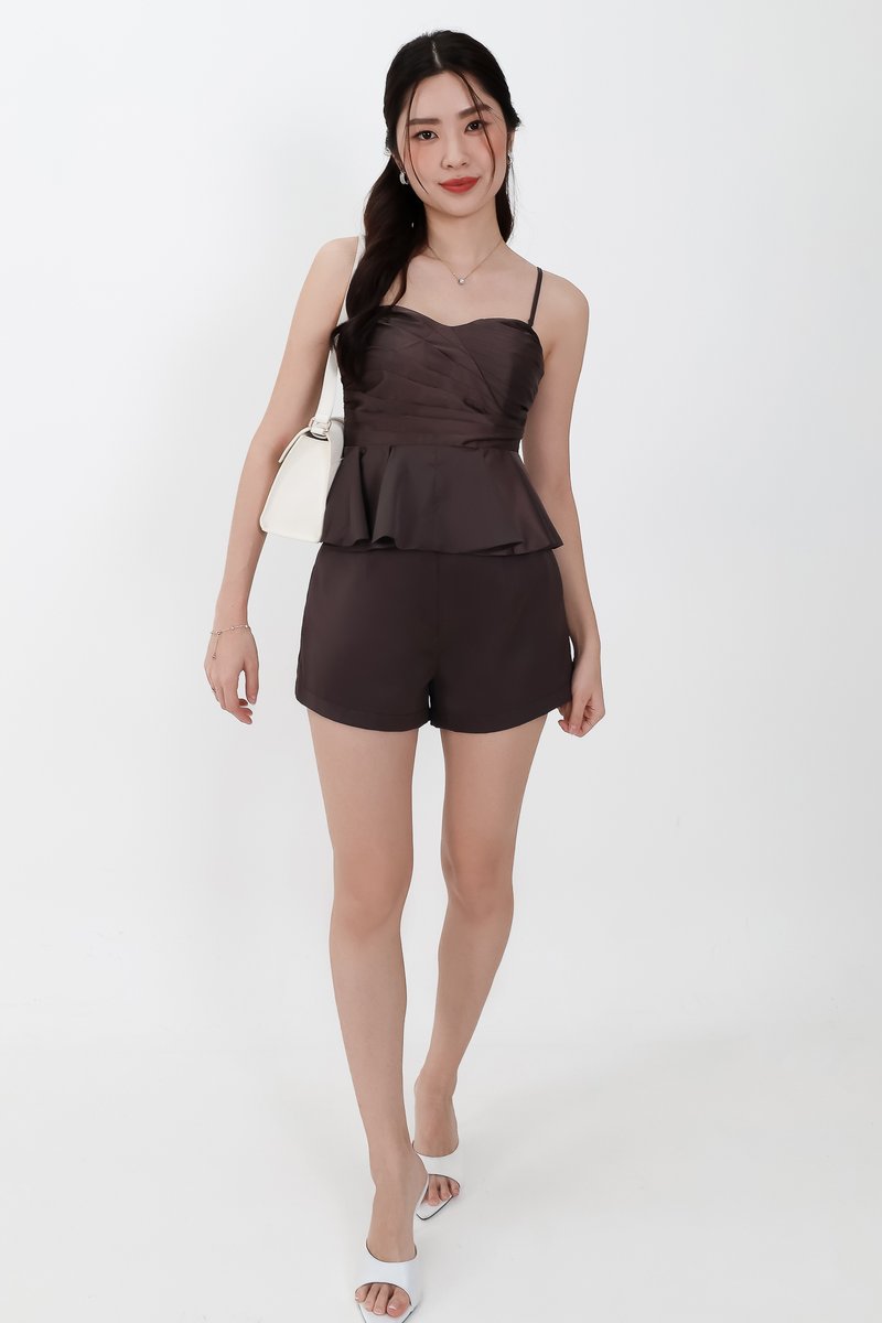 Sheyenne Satin Co-ord Set in Dark Brown