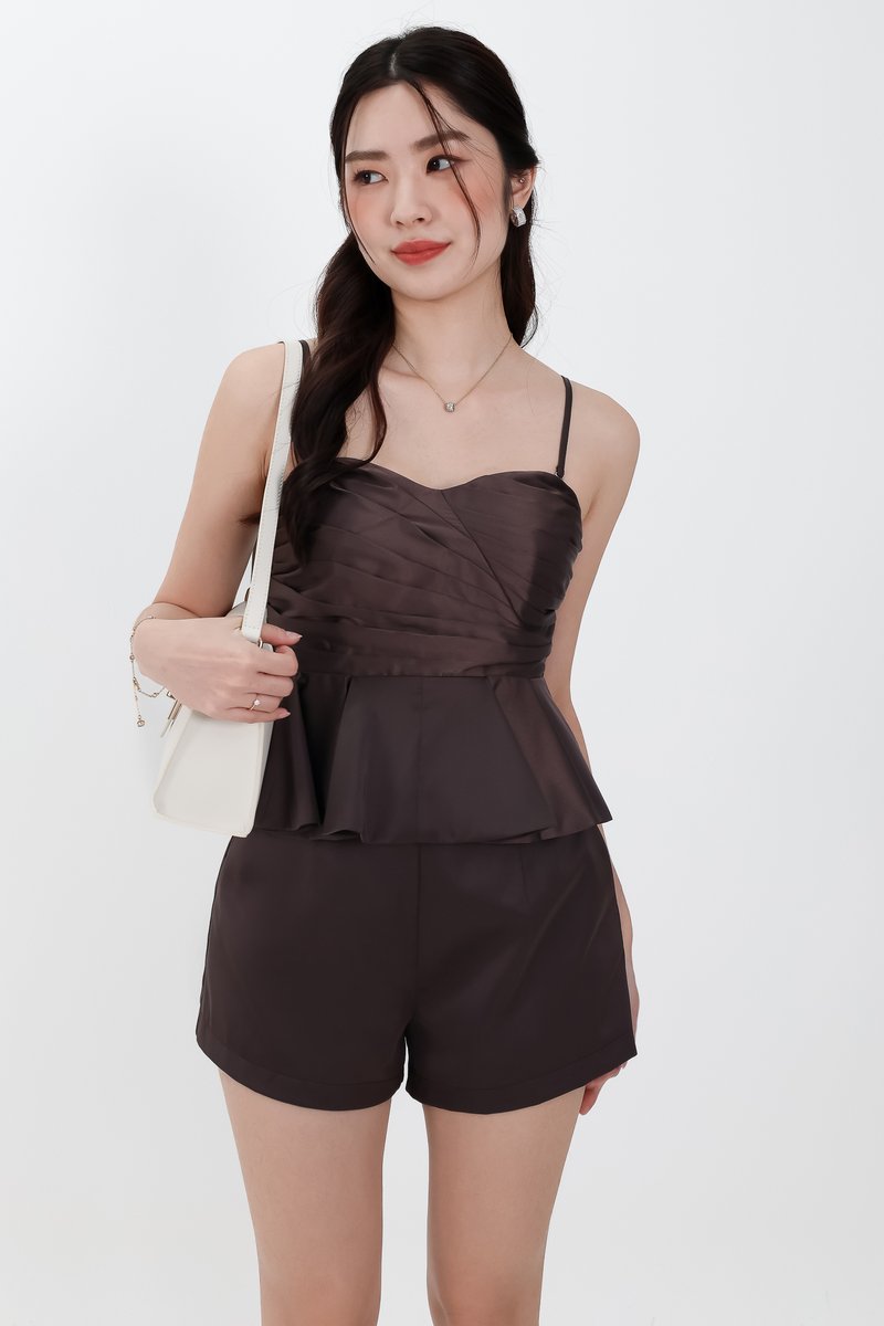 Sheyenne Satin Co-ord Set in Dark Brown