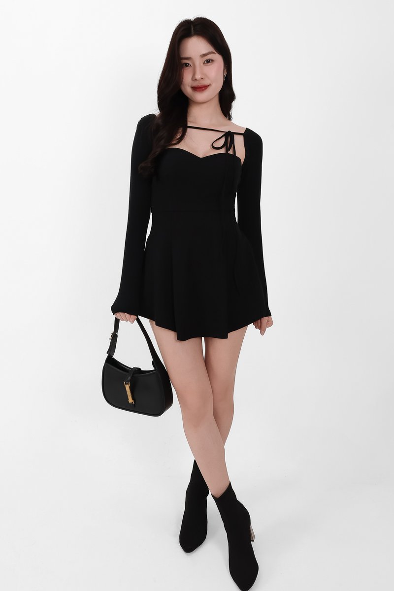 Bambi Bolero Romper Dress Set in Black