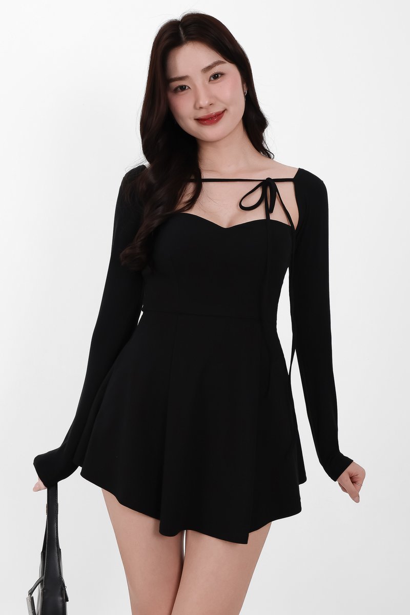 Bambi Bolero Romper Dress Set in Black