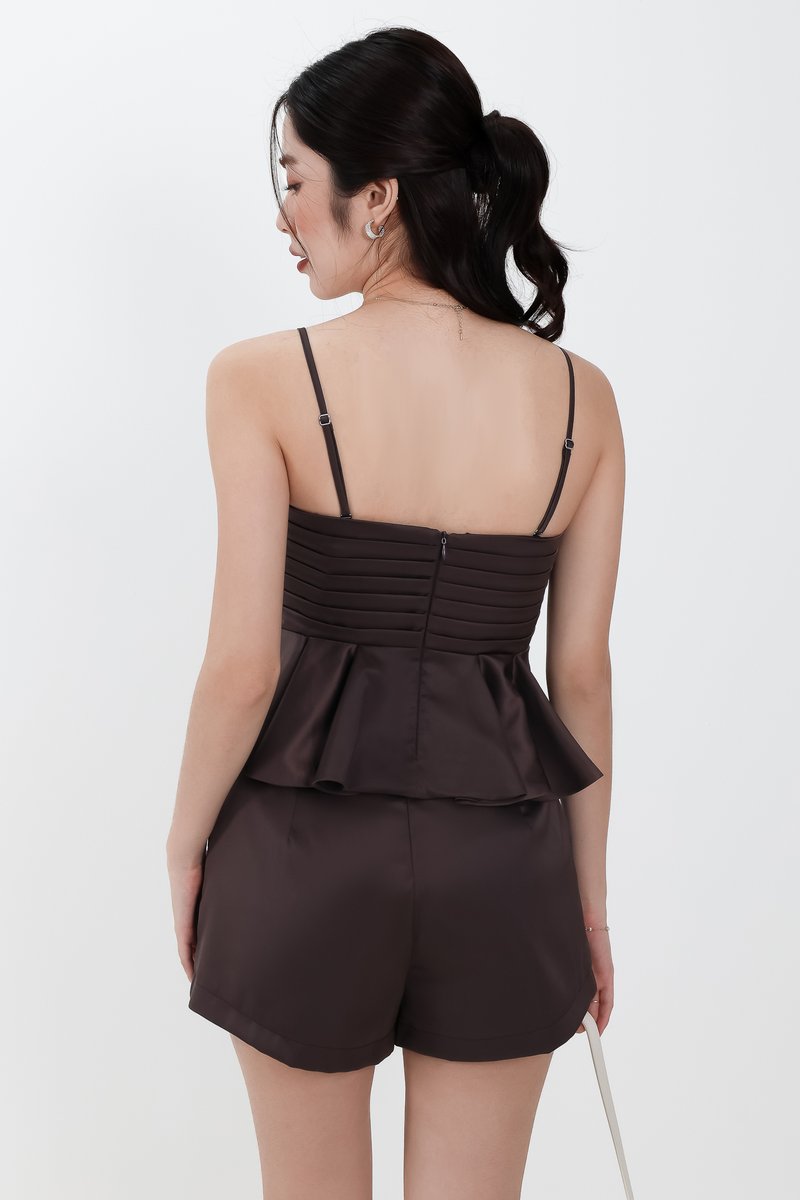 Sheyenne Satin Co-ord Set in Dark Brown