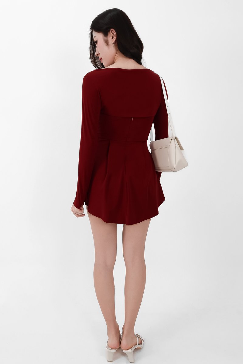 Bambi Bolero Romper Dress Set in Dark Red