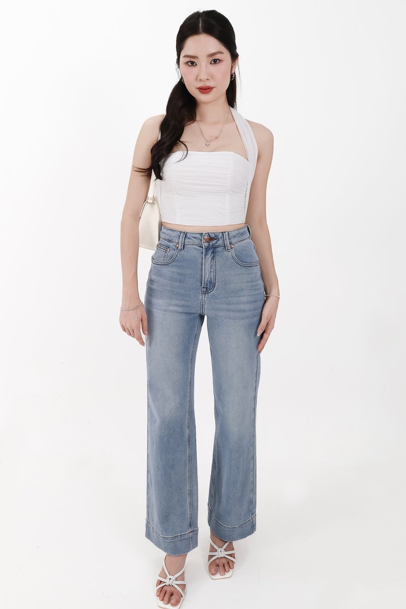 Sam Straight Cut Cuffed Hem Denim Jeans in Light Wash ( Regular Length )