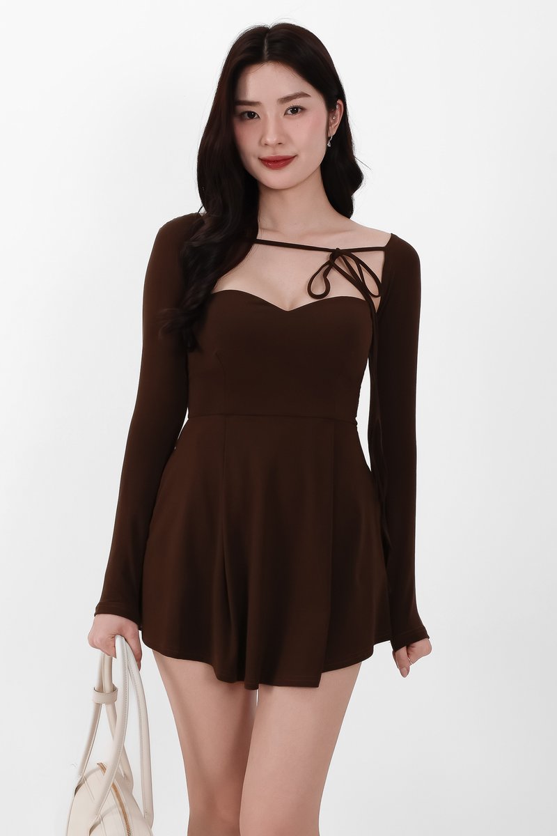 Bambi Bolero Romper Dress Set in Dark Brown