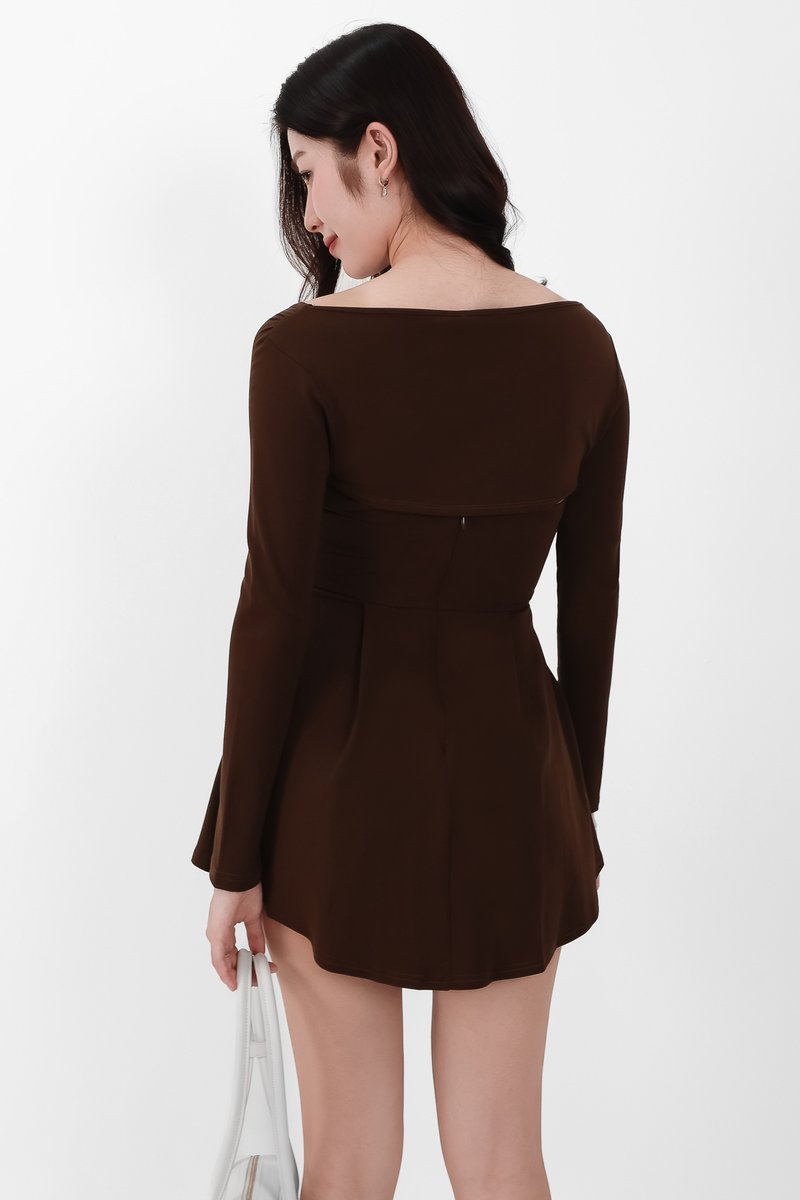 Bambi Bolero Romper Dress Set in Dark Brown
